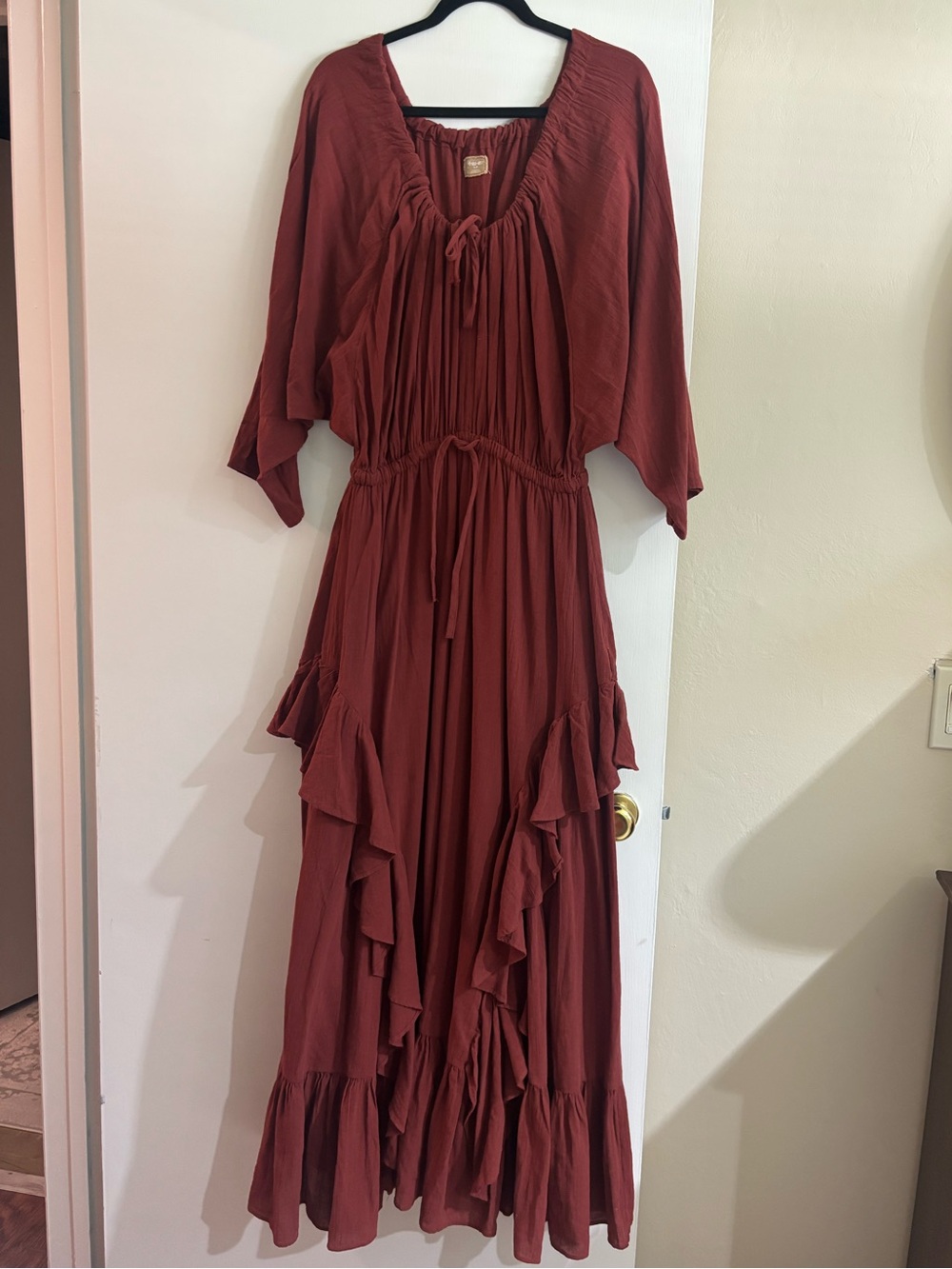 Free-est Rust Red Tiered Ruffle Maxi Dress